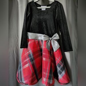 Black and Red Plaid Dress with Silver Bow